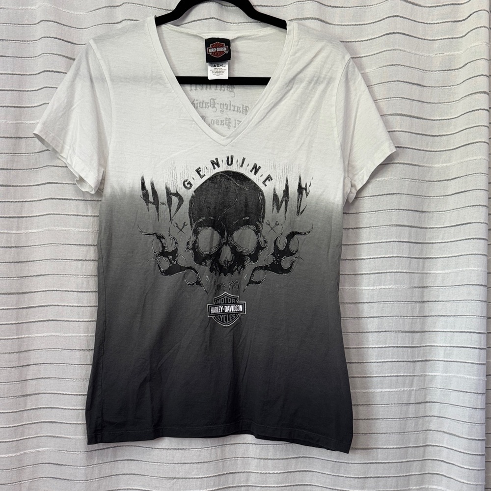 Harley-Davidson Women's Black and White Ombre Skull Tee